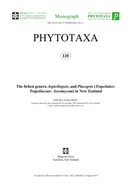 The Lichen Genera Aspiciliopsis, and Placopsis (Trapeliales: Trapeliaceae: Ascomycota) in New Zealand