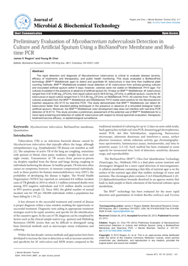 Preliminary Evaluation of Mycobacterium Tuberculosis Detection in Culture and Artificial Sputum Using a Bionanopore Membrane and Real- Time PCR James V