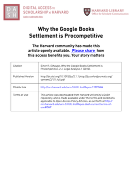 Why the Google Books Settlement Is Procompetitive