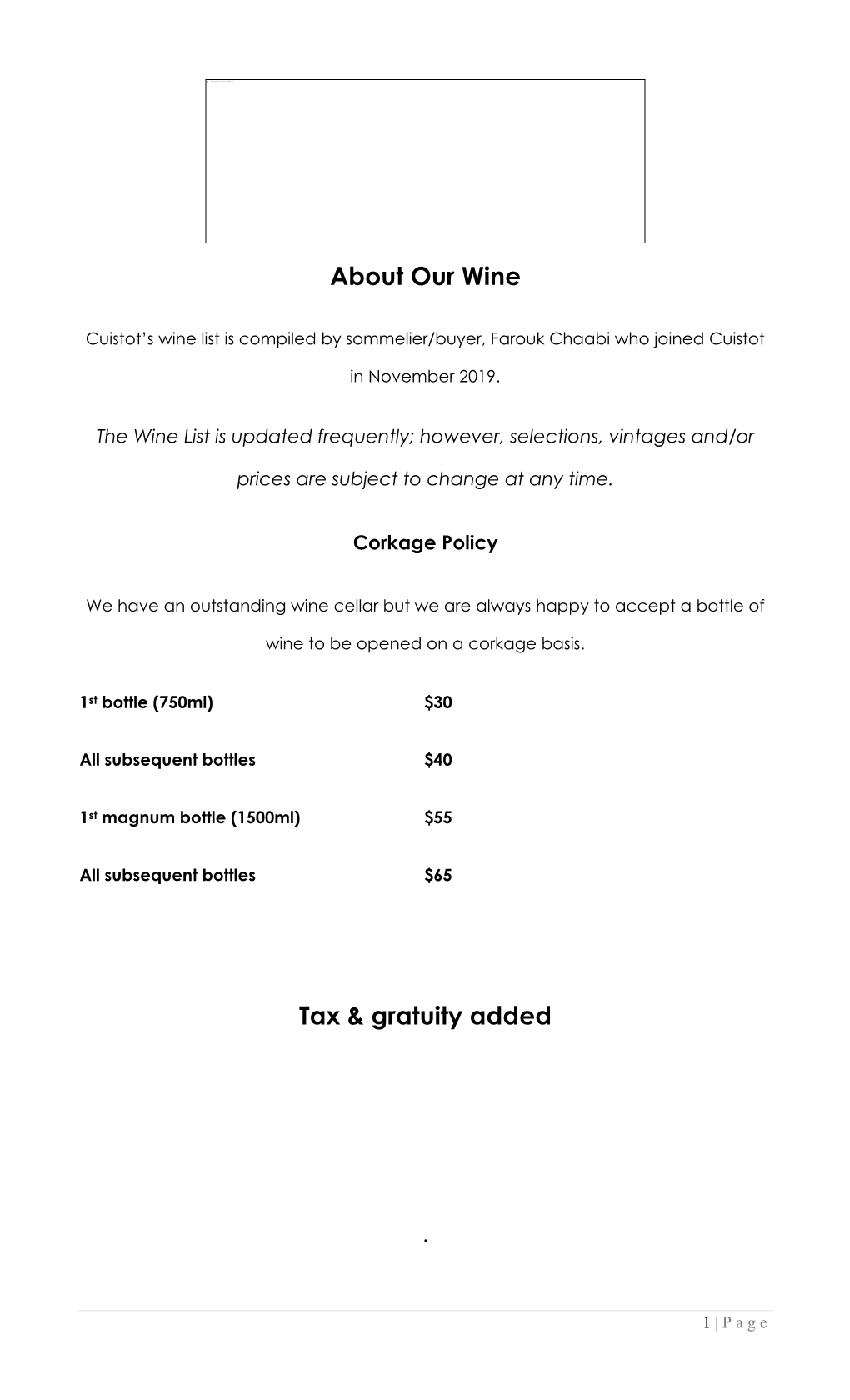 About Our Wine Tax & Gratuity Added