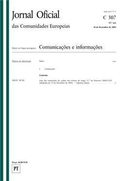 Jornal Oficial C307 45.O Ano Das Comunidades Europeias 10 De Dezembro De 2002