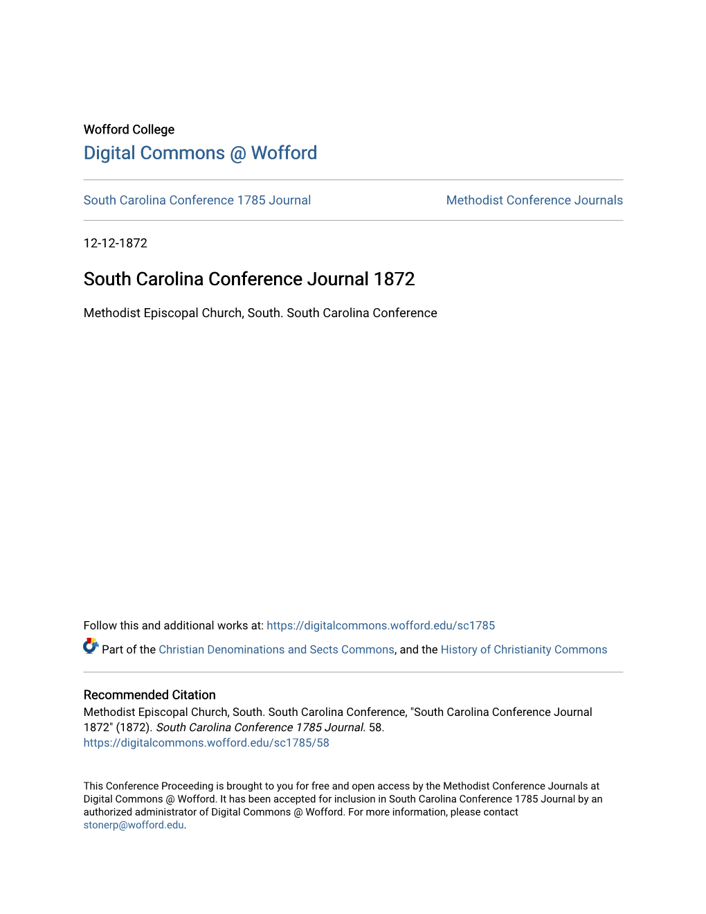 South Carolina Conference Journal 1872