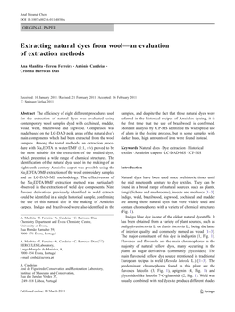 Extracting Natural Dyes from Wool—An Evaluation of Extraction Methods