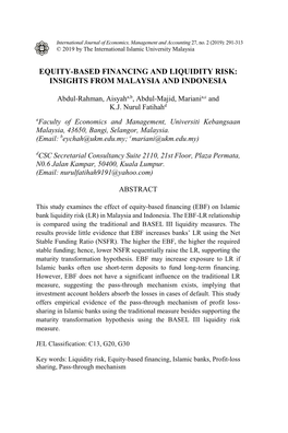 Equity-Based Financing and Liquidity Risk: Insights from Malaysia and Indonesia 291