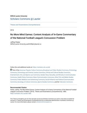 Content Analysis of In-Game Commentary of the National Football League’S Concussion Problem
