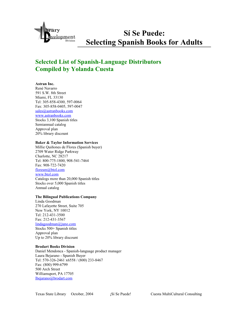 Selecting Spanish Books for Adults