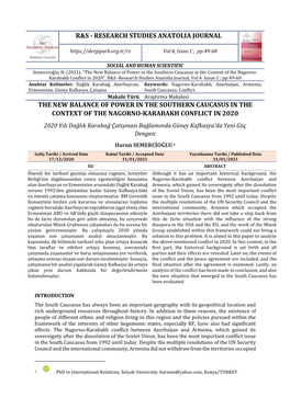 Research Studies Anatolia Journal the New