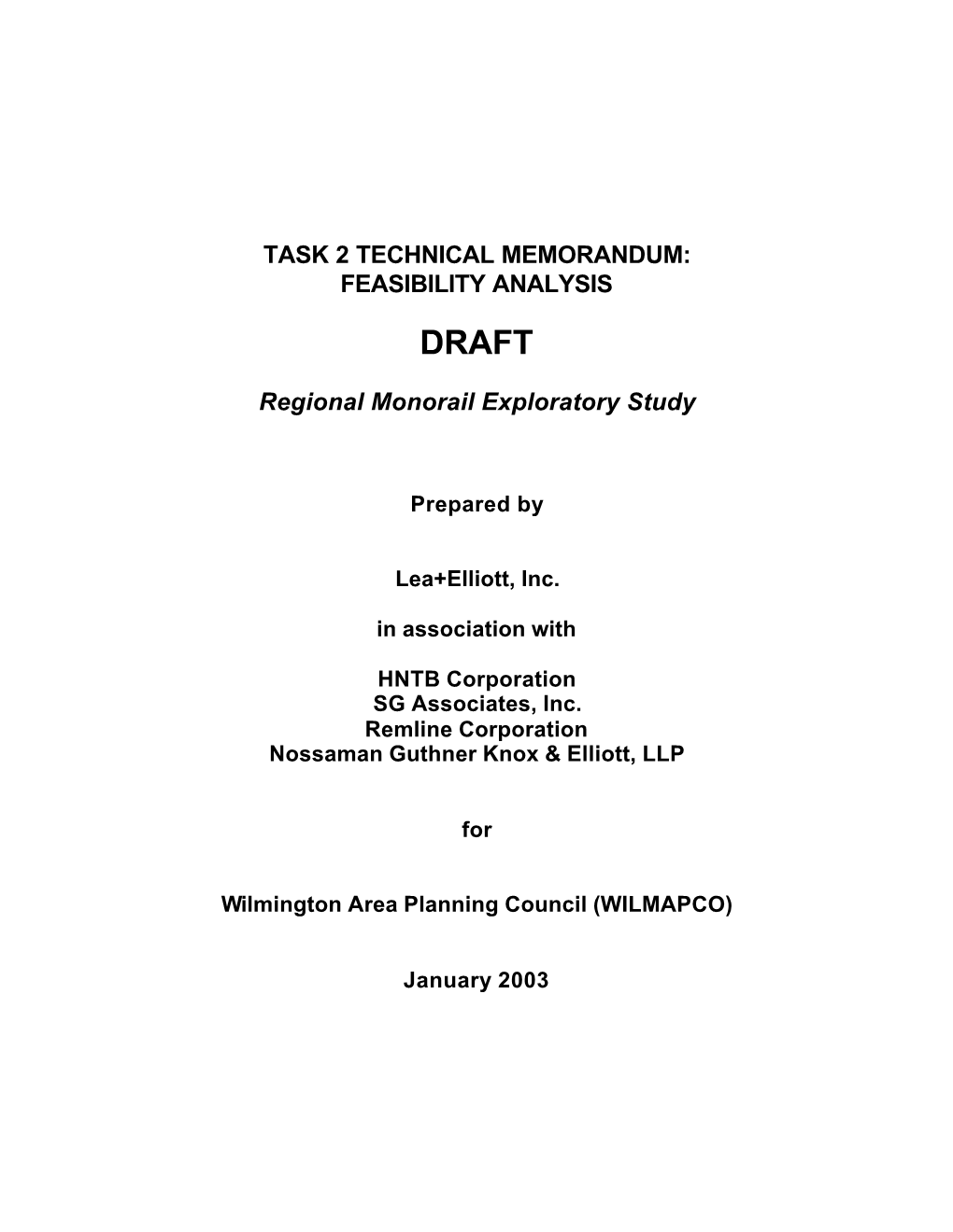 FEASIBILITY ANALYSIS Regional Monorail Exploratory