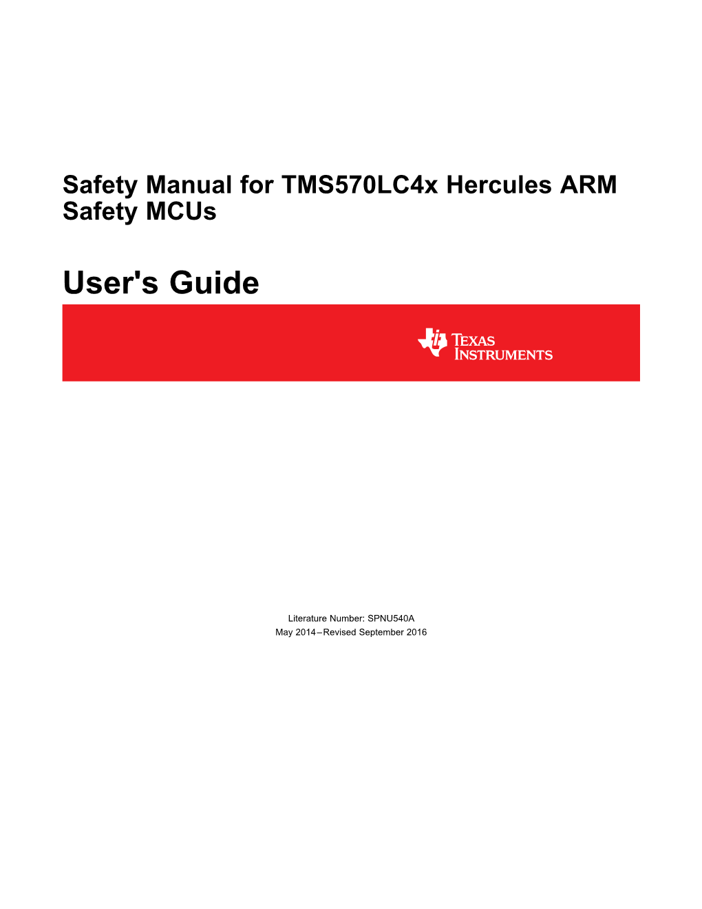 Safety Manual for Tms570lc4x Hercules ARM Safety Mcus