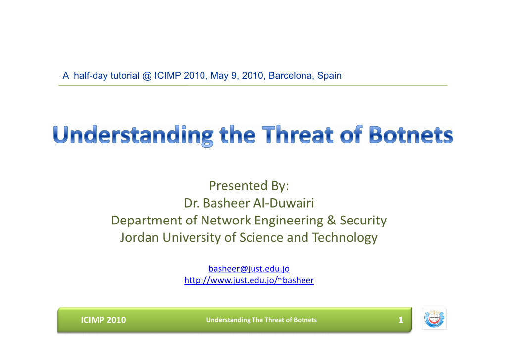 Dr. Basheer Al-Duwairi Department of Network Engineering & Security Jordan University of Science and Technology