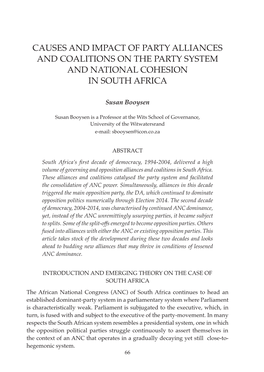 Causes and Impact of Party Alliances and Coalitions on the Party System and National Cohesion in South Africa
