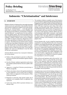 Indonesia: "Christianisation" and Intolerance