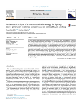 Performance Analysis of a Concentrated Solar Energy for Lighting- Power Generation Combined System Based on Spectral Beam Splitting