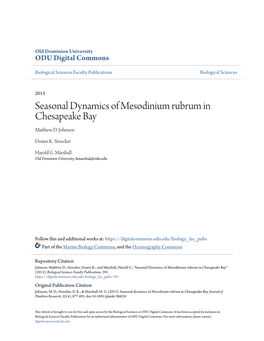 Seasonal Dynamics of Mesodinium Rubrum in Chesapeake Bay Matthew .D Johnson