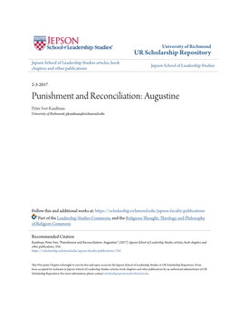 Punishment and Reconciliation: Augustine Peter Iver Kaufman University of Richmond, Pkaufman@Richmond.Edu