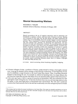 Mental Accounting Matters