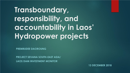 Transboundary, Responsibility, and Accountability in Laos' Hydropower