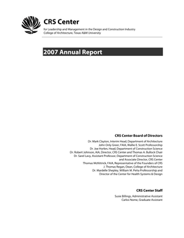 CRS Center for Leadership and Management in the Design and Construction Industry College of Architecture, Texas A&M University