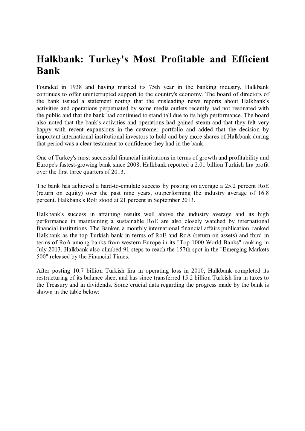 Halkbank: Turkey's Most Profitable and Efficient Bank