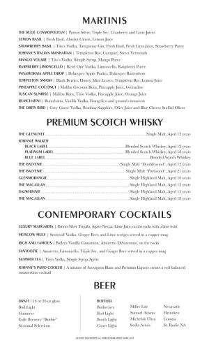 Premium Scotch Whisky Beer Martinis Contemporary