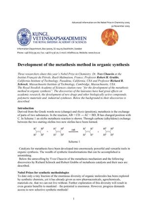Development of the Metathesis Method in Organic Synthesis
