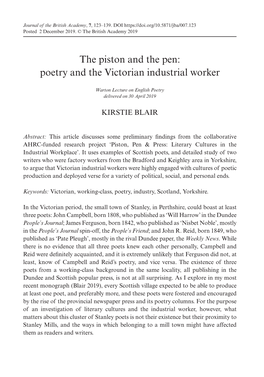 The Piston and the Pen: Poetry and the Victorian Industrial Worker