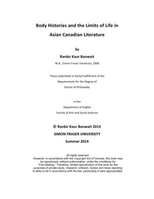 Body Histories and the Limits of Life in Asian Canadian Literature
