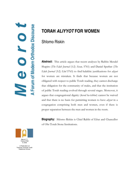 Torah Aliyyot for Women