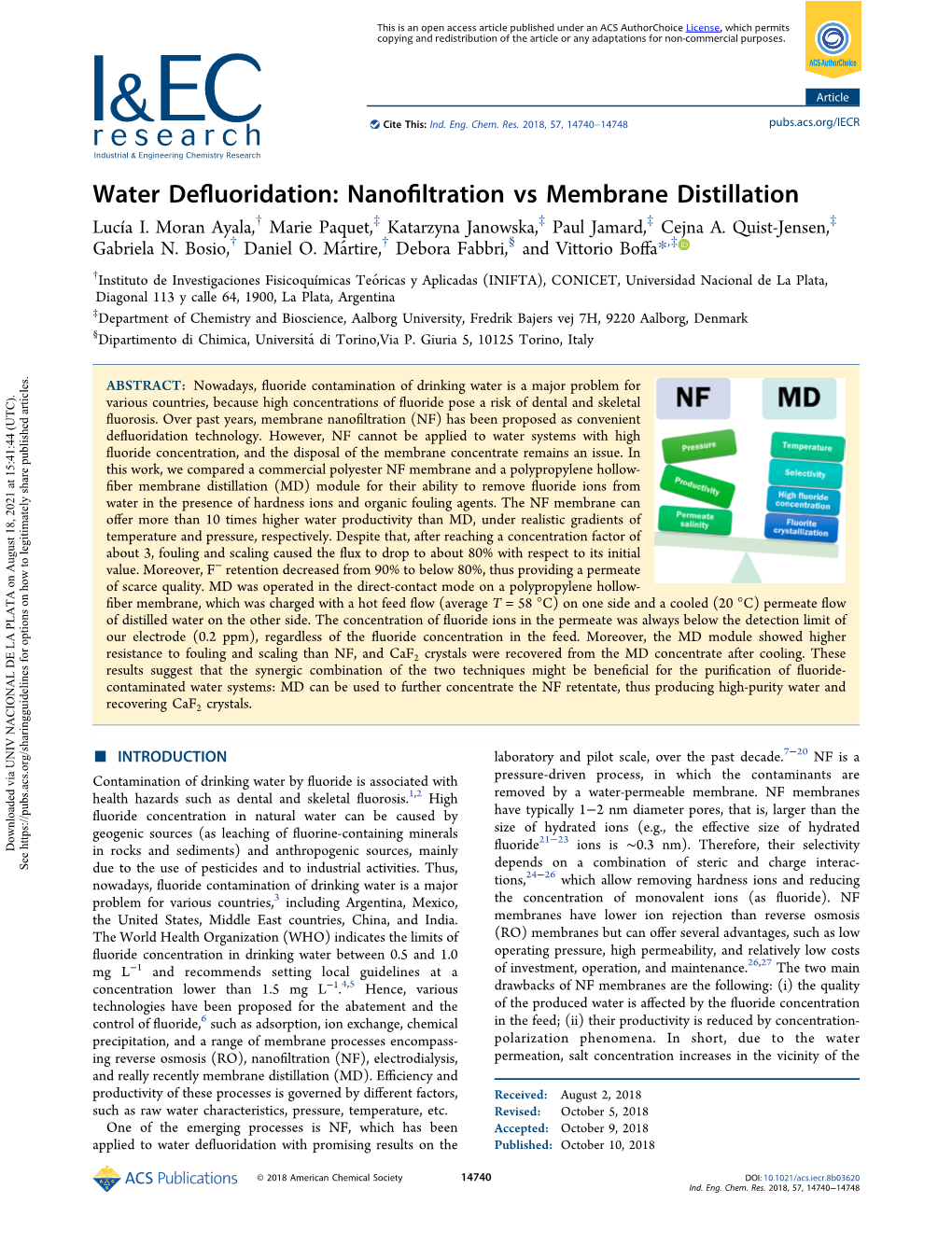 Water Defluoridation: Nanofiltration Vs Membrane Distillation