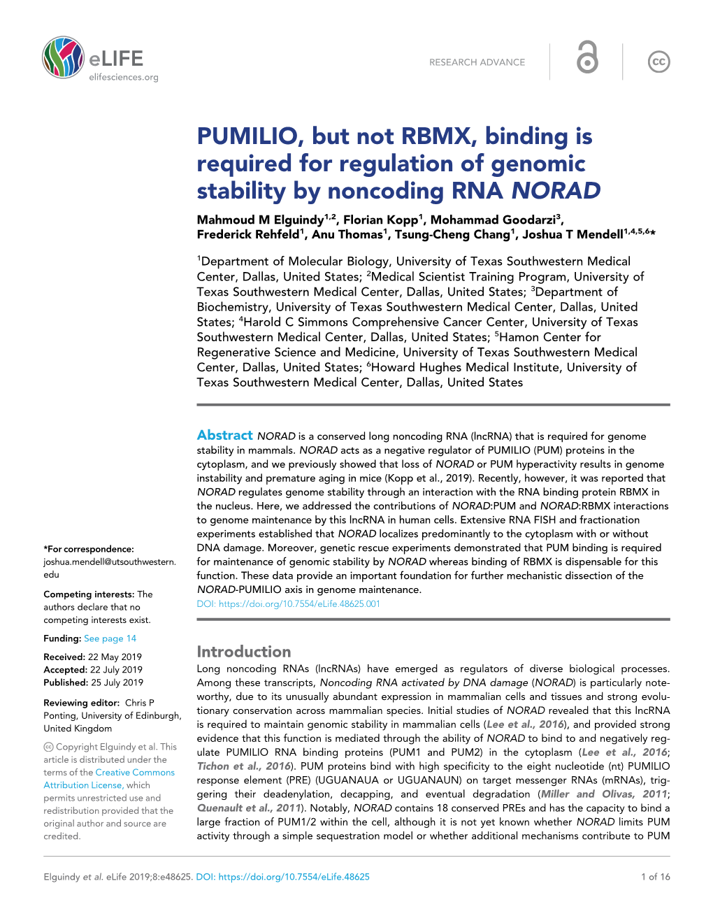 PUMILIO, but Not RBMX, Binding Is Required for Regulation of Genomic