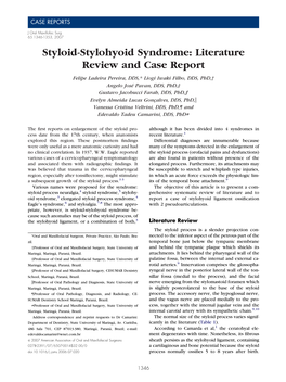 Styloid-Stylohyoid Syndrome: Literature Review and Case Report