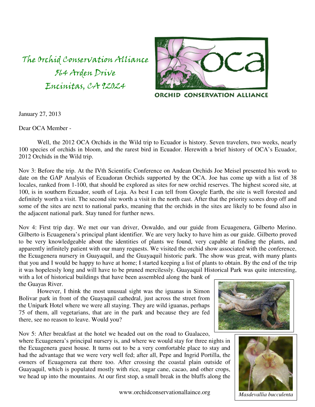 The Orchid Conservation Alliance 564 Arden Drive Encinitas, CA 92024