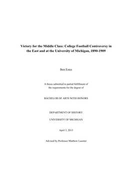 Victory for the Middle Class: College Football Controversy in the East and at the University of Michigan, 1890-1909