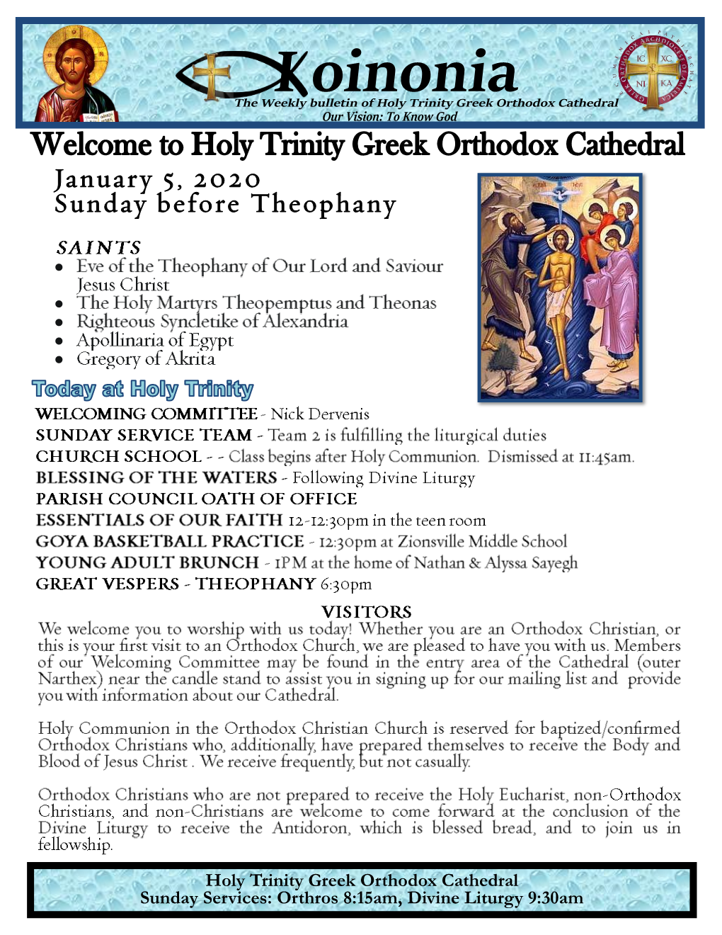 January 5, 2020 Sunday Before Theophany