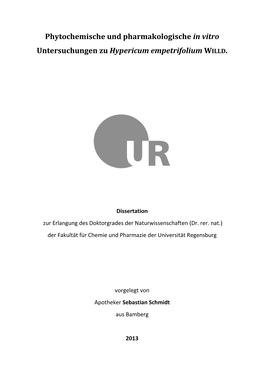 Phytochemische Und Pharmakologische in Vitro Untersuchungen Zu Hypericum Empetrifolium WILLD