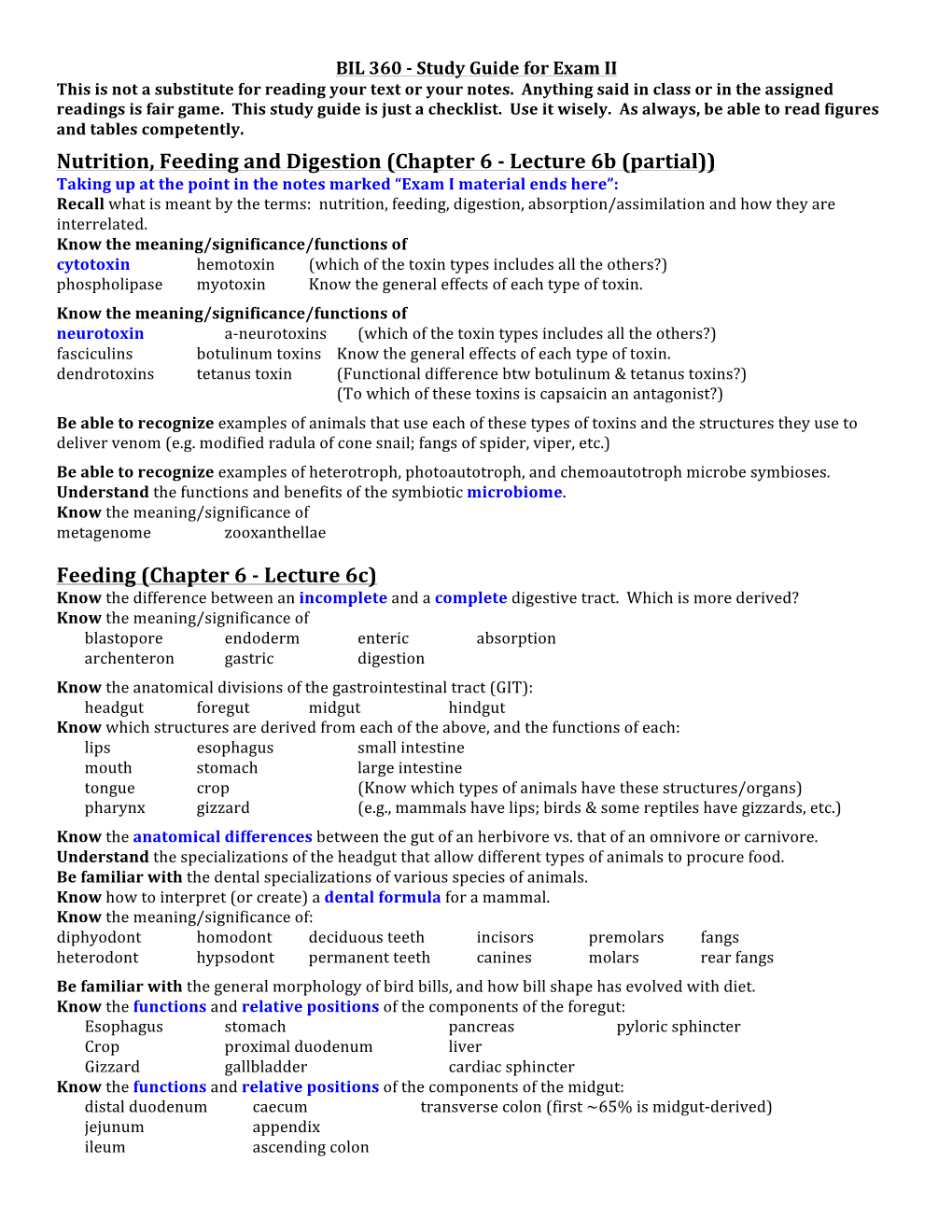 Study Guide for Exam II This Is Not a Substitute for Reading Your Text Or Your Notes