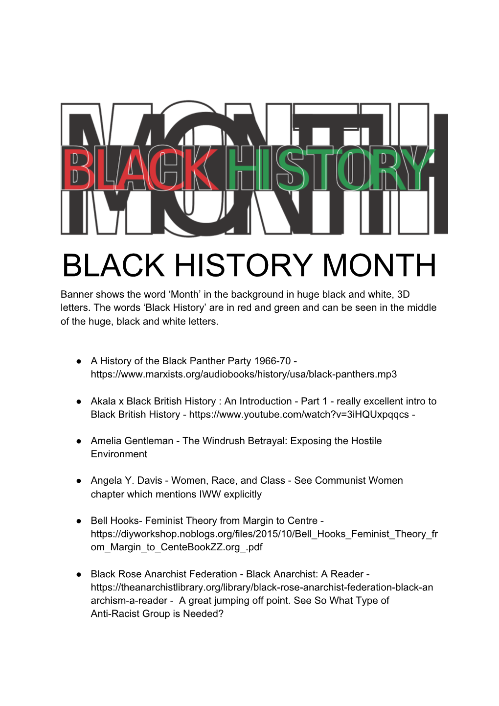 BLACK HISTORY MONTH Banner Shows the Word ‘Month’ in the Background in Huge Black and White, 3D Letters