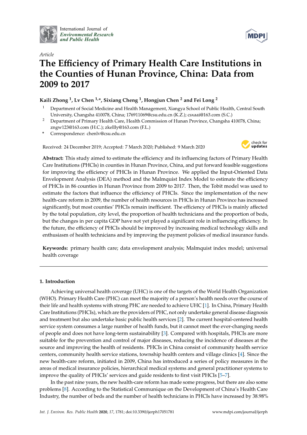 The Efficiency of Primary Health Care Institutions in the Counties