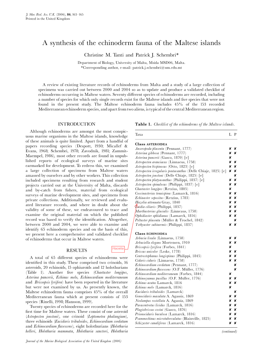 A Synthesis of the Echinoderm Fauna of the Maltese Islands