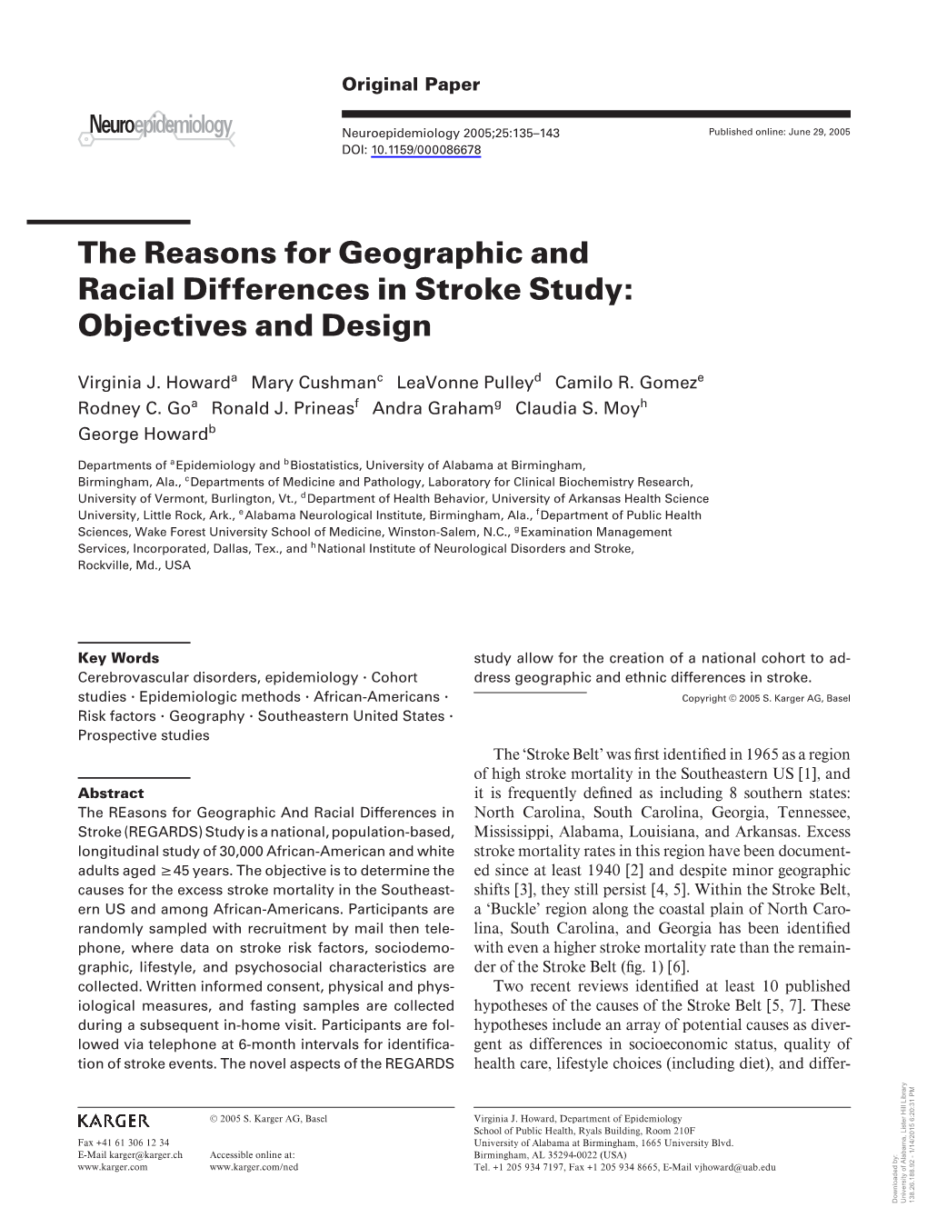 The Reasons for Geographic and Racial Differences in Stroke Study: Objectives and Design