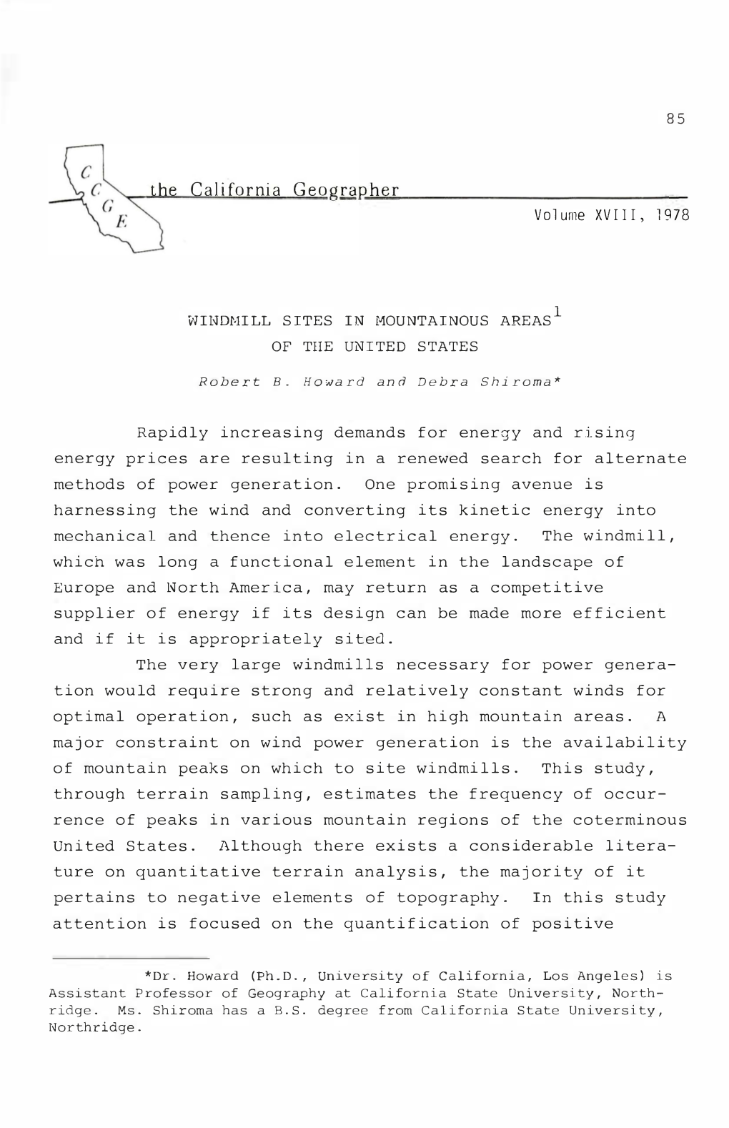 The California Geo G Rap:.!.H!..:;E:..!;.R______Volume XVIII, 1978