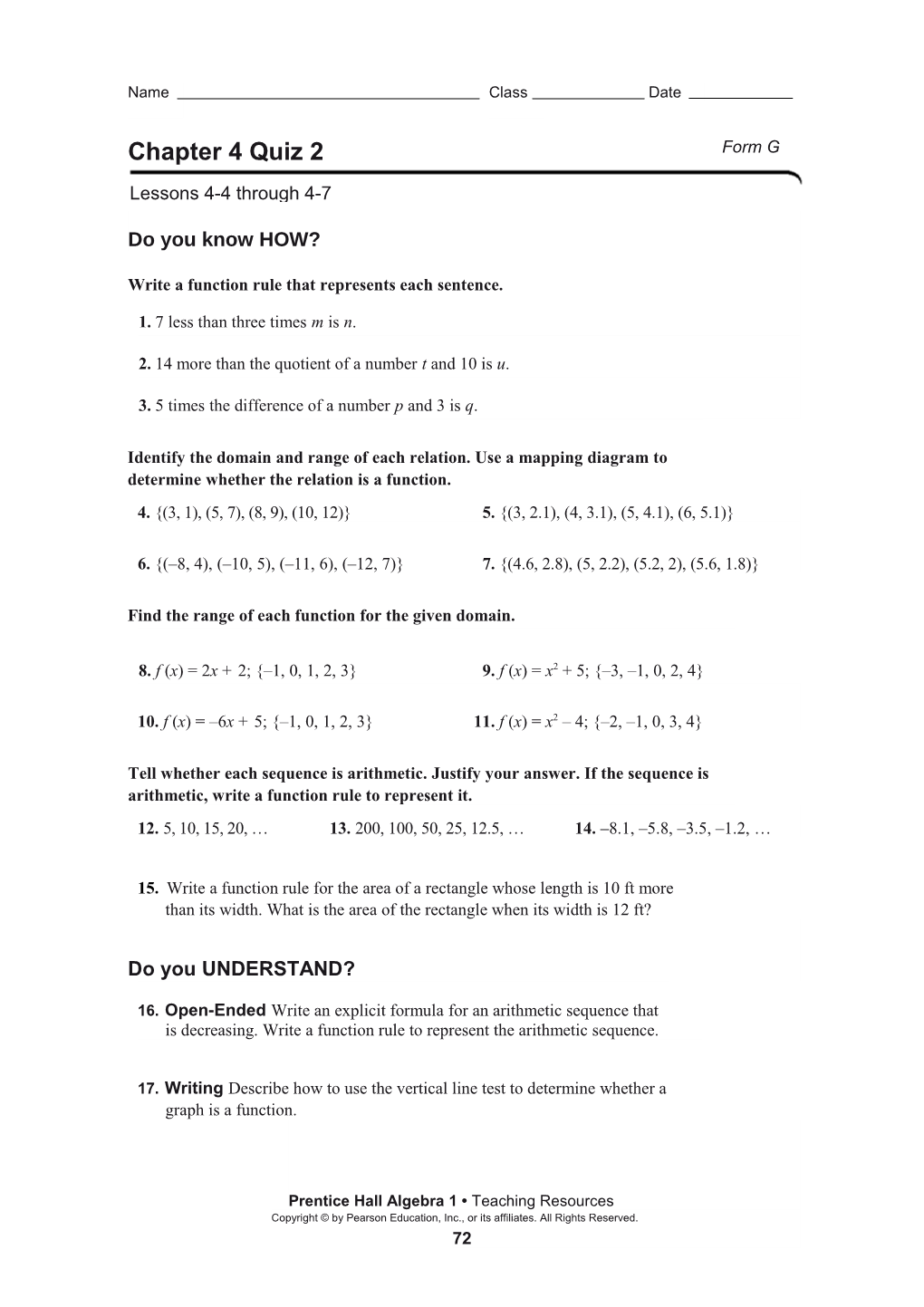 Write a Function Rule That Represents Each Sentence