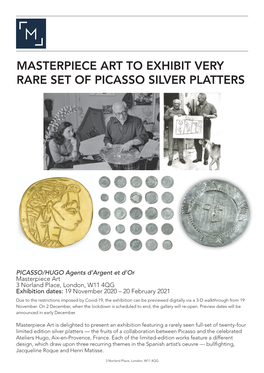 Masterpiece Art to Exhibit Very Rare Set of Picasso Silver Platters
