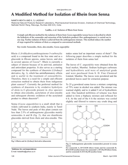 A Modified Method for Isolation of Rhein from Senna