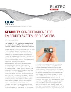 Security Considerations for Embedded System Rfid Readers