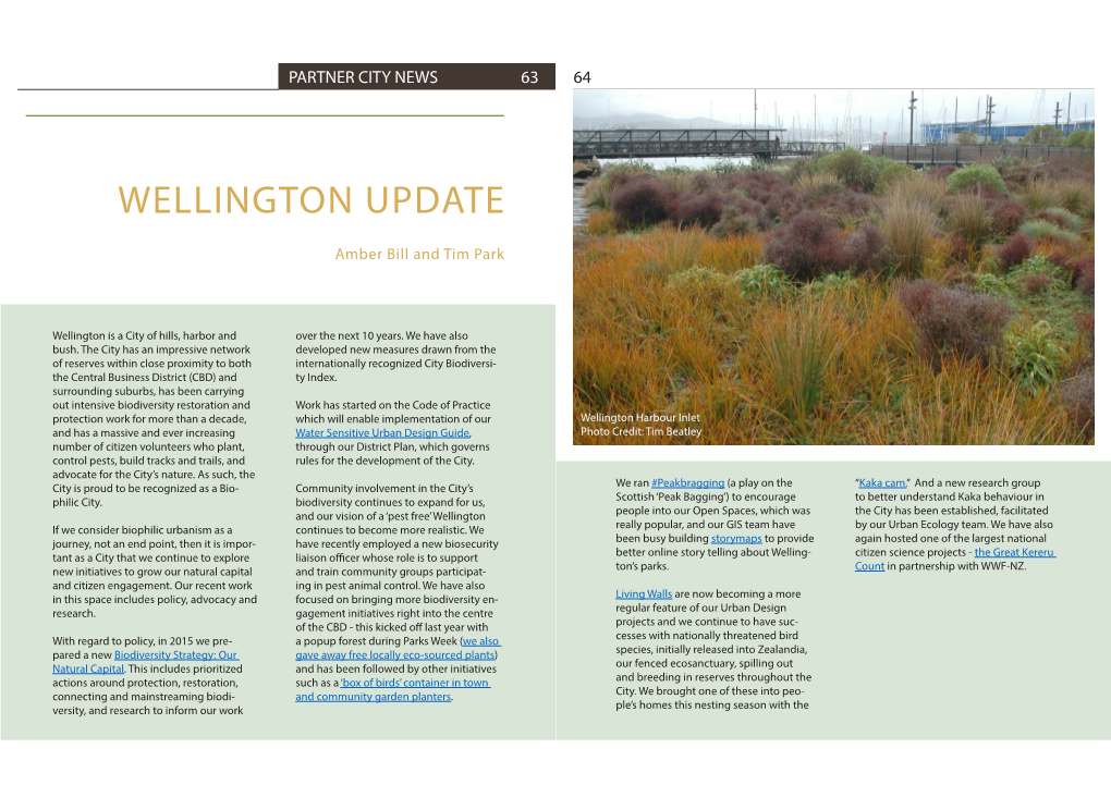 Wellington Update by Amber Bill and Tim Park