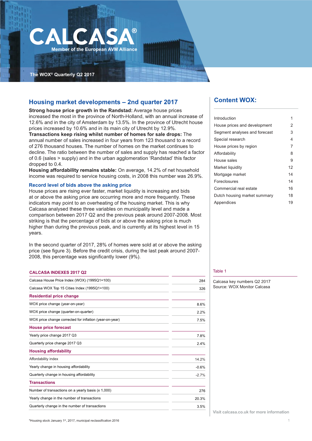 Housing Market Developments – 2Nd Quarter 2017 Content WOX