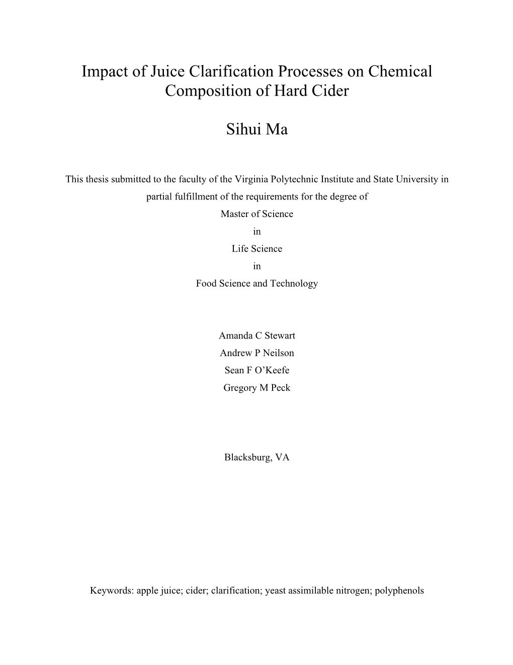 Impact of Juice Clarification Processes on Chemical Composition of Hard Cider