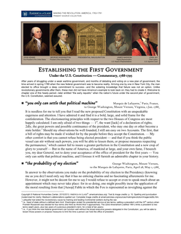 Establishing the First Government Under the Constitution