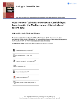 Occurrence of Lobotes Surinamensis (Osteichthyes: Lobotidae) in the Mediterranean: Historical and Recent Data